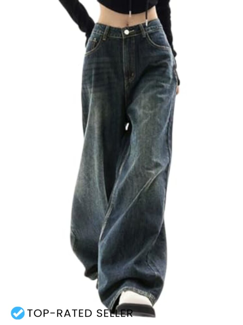 High Waist Wide Leg Baggy Y2K Jeans for Women - Distressed